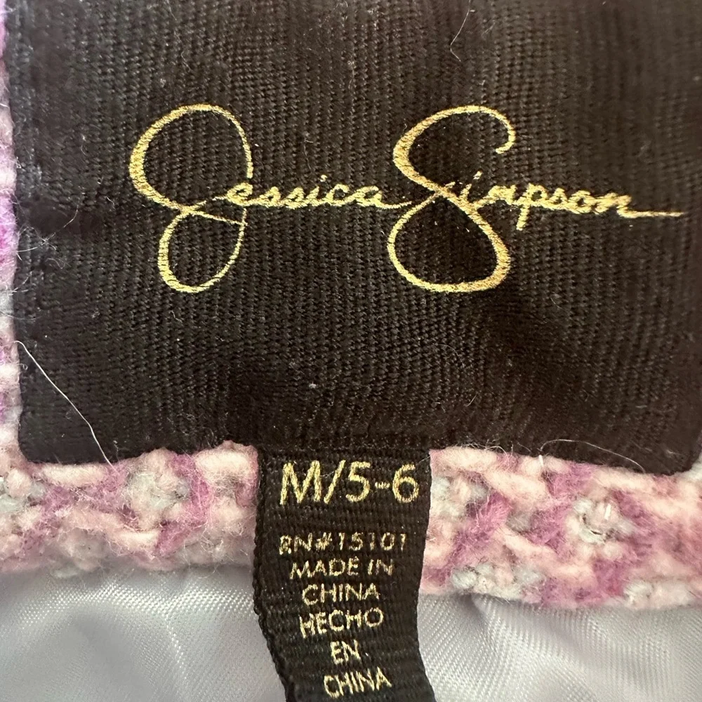 Jessica Simpson Girls Pink Tweed Coat w/ Faux Fur Collar Size M (5/6) (1219)